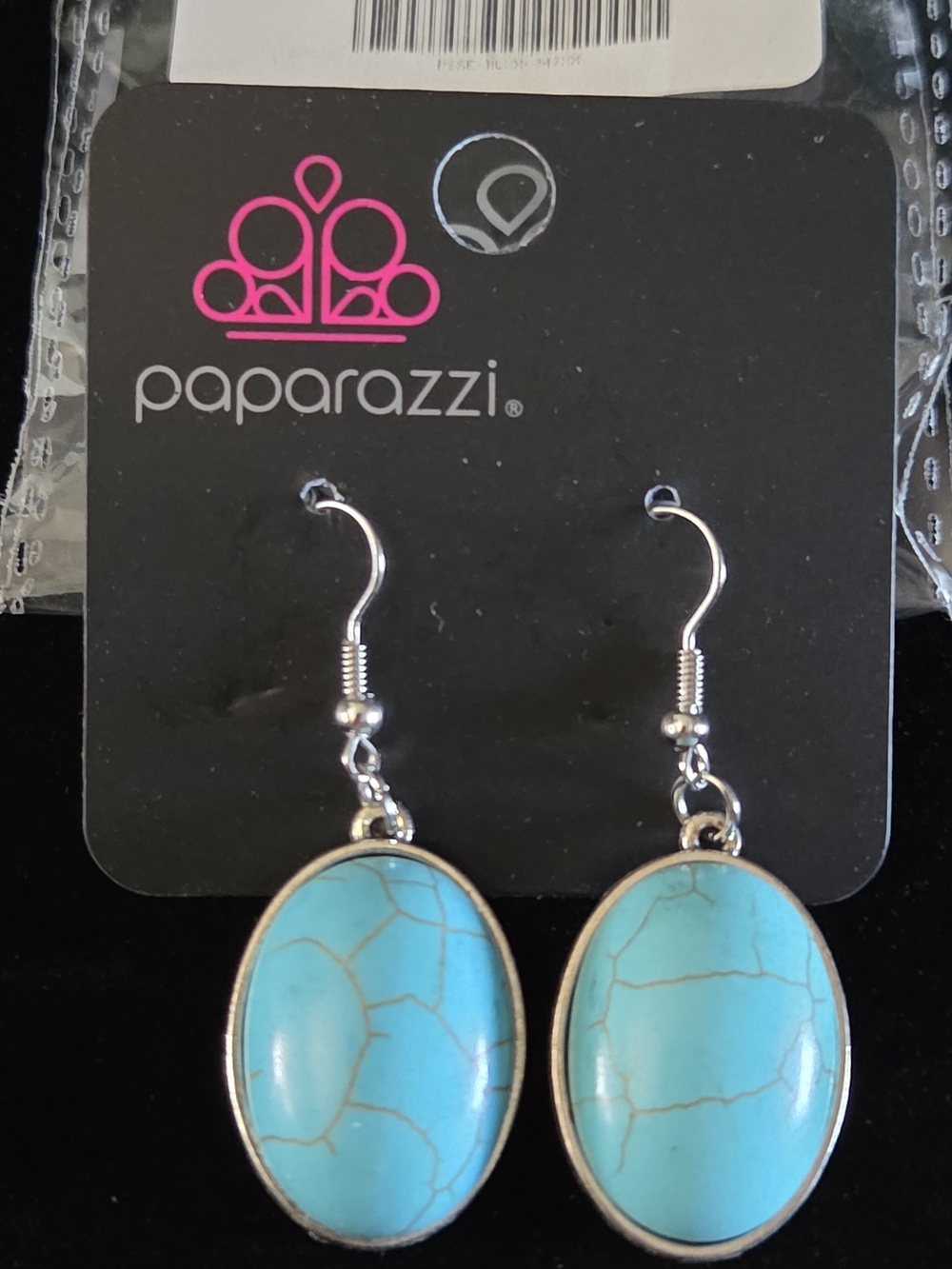 Paparazzi Turquoise Oval Stone Dangle Earrings - Silver Tone NWT